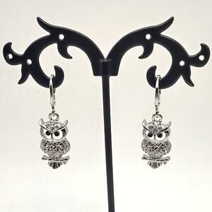 925 Silver Earrings W/ Owl Pendants CZ White Diamonds Fashion Birthday Gift NEW!